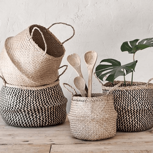 Ekuri Basket, Small, H38 x D30cm, Natural and Black