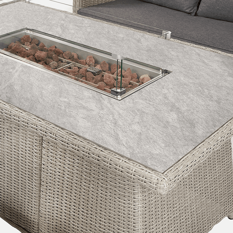 Antigua Lounge Set with Ceramic Top and Fire Pit, Stone Grey