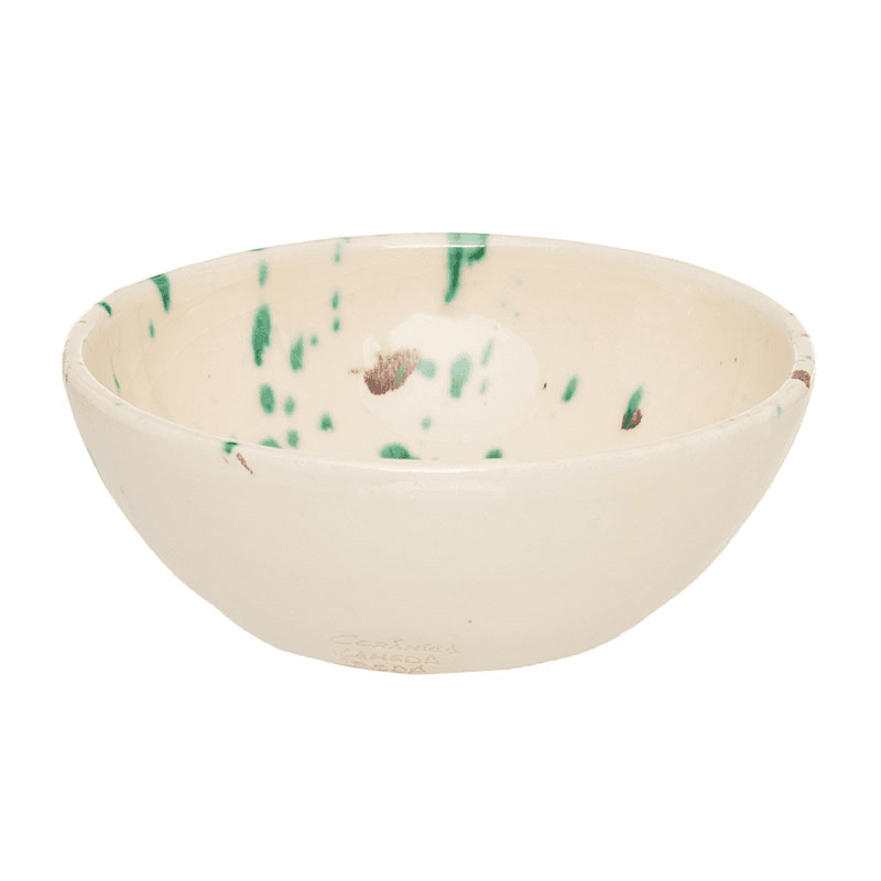 Manchada Set of 4 Speckled Bowls, D15cm, White & Green