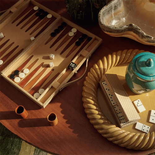 Image showing the Bennet Leather Backgammon Set, Taupe product.