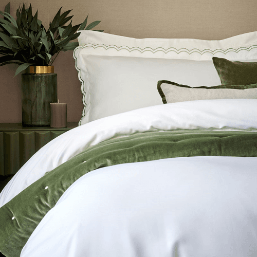 Image showing the Scallop Edge Pair of Oxford Pillowcases, Matcha product.