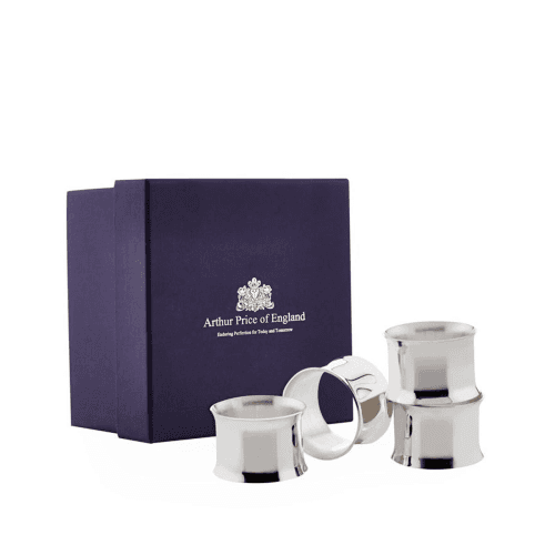 Image showing the Set of 4 napkin rings with curved edges, Silver Plate product.