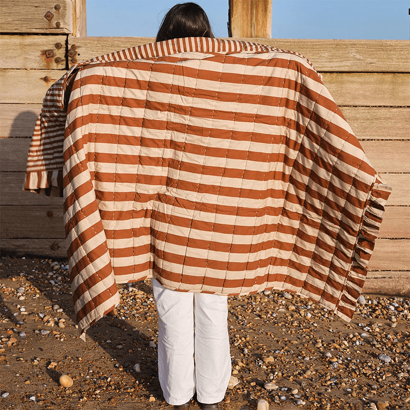 Stripe Quilt, 150 X 200cm, Cinnamon & Oyster