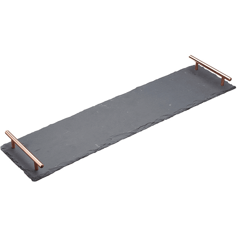 Serving platter with handles, L60 x W15 x H4cm, slate/copper