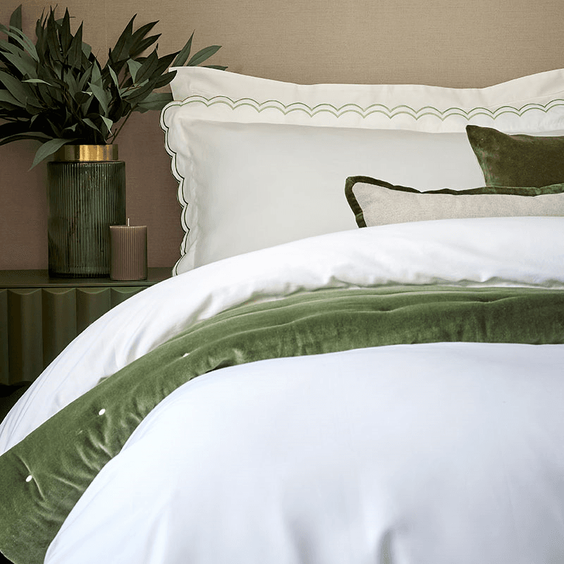Scallop Edge Duvet Set, Super King, Matcha