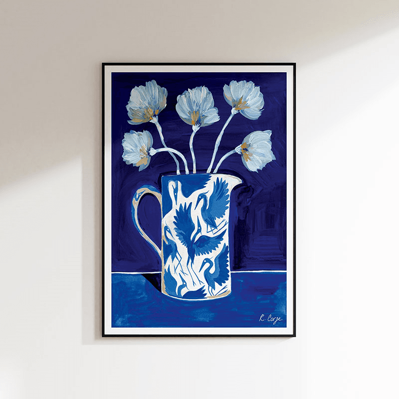 Herons Jug Print, A3, Blue