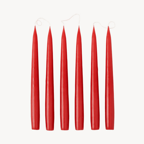 Image showing the Set of 6 Tapered Dinner Candles, H25cm, Berry Red product.