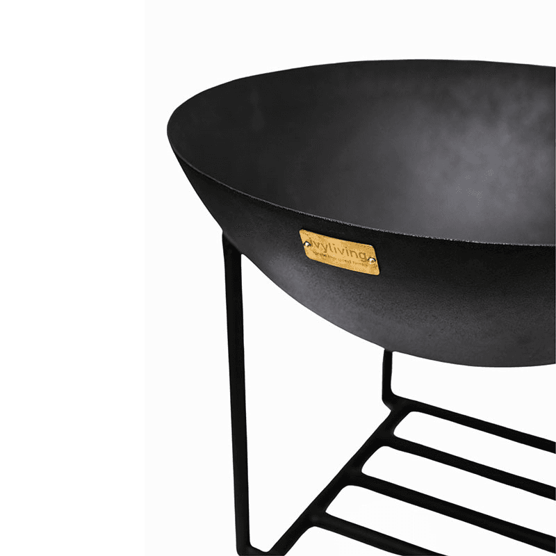 Outdoor cast iron firebowl on stand, W57cm, Black