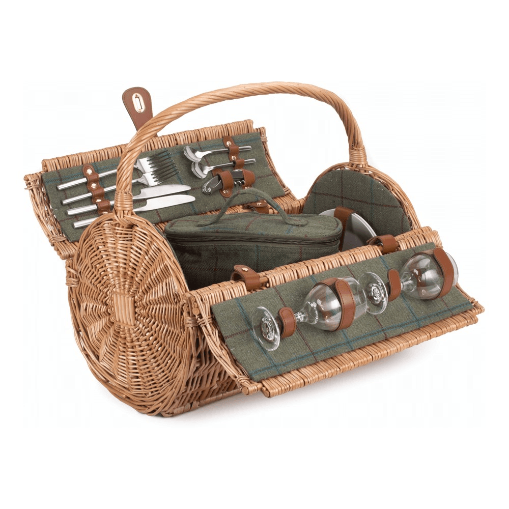 Green Tweed Picnic hamper 2 person, H42 xW30 x L46cm, Green/Brown
