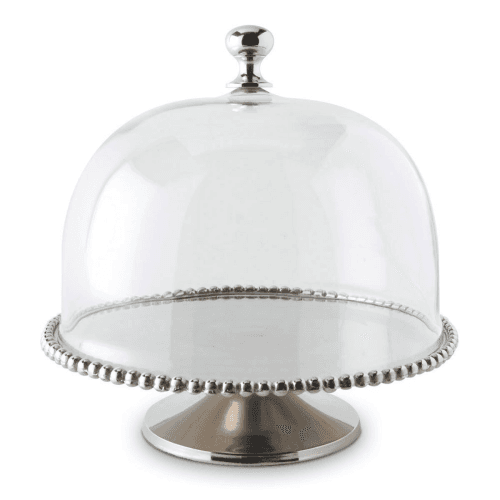 Image showing the Beaded Edge Cake stand with domed lid - large, 30 x 30cm, Aluminium, Nickel And Glass product.