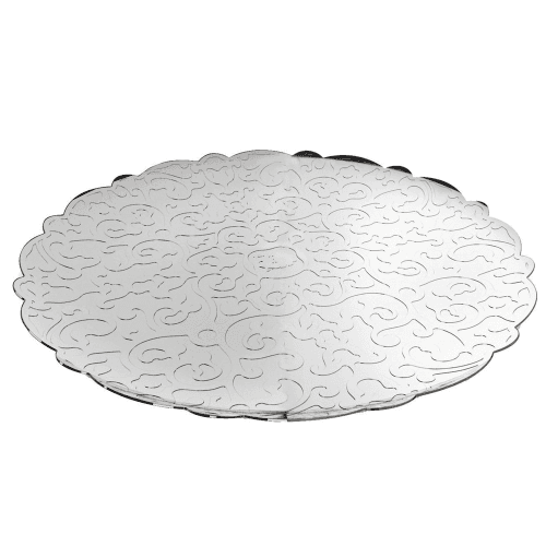 Image showing the Dressed by Marcel Wanders Round tray, 35cm, mirror polished stainless steel with relief decoration product.