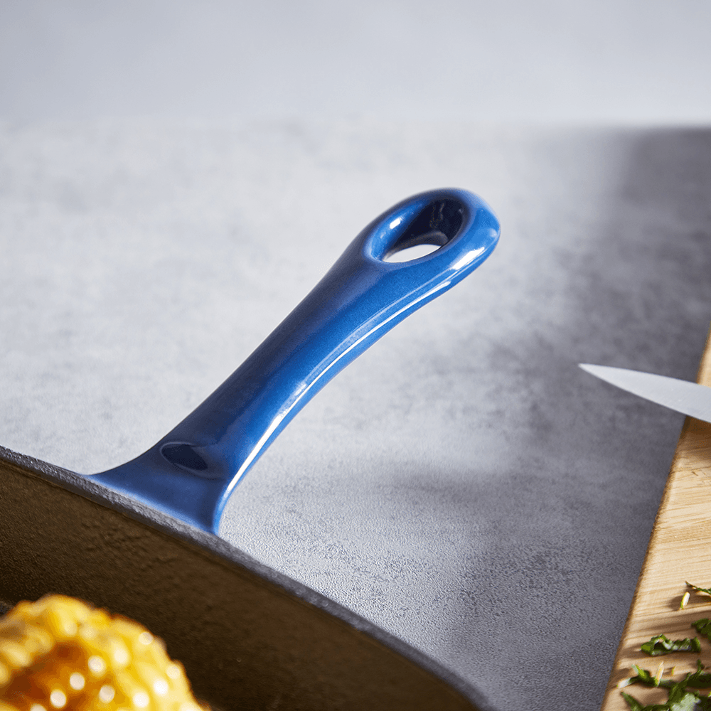 Foundary Cast Iron Square Griddle Pan, 26cm, Blue