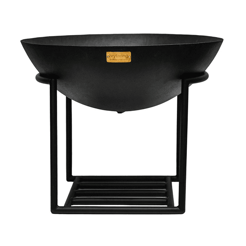 Outdoor cast iron firebowl on stand, W57cm, Black