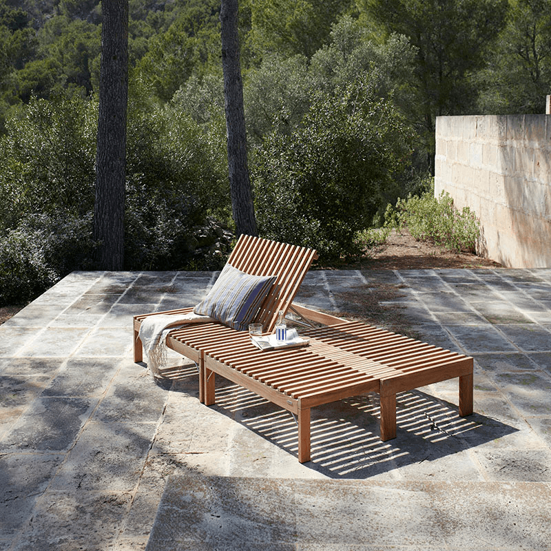 Riviera Lounger with table, 33cmx203cmx67.3cm, Beige/Natural