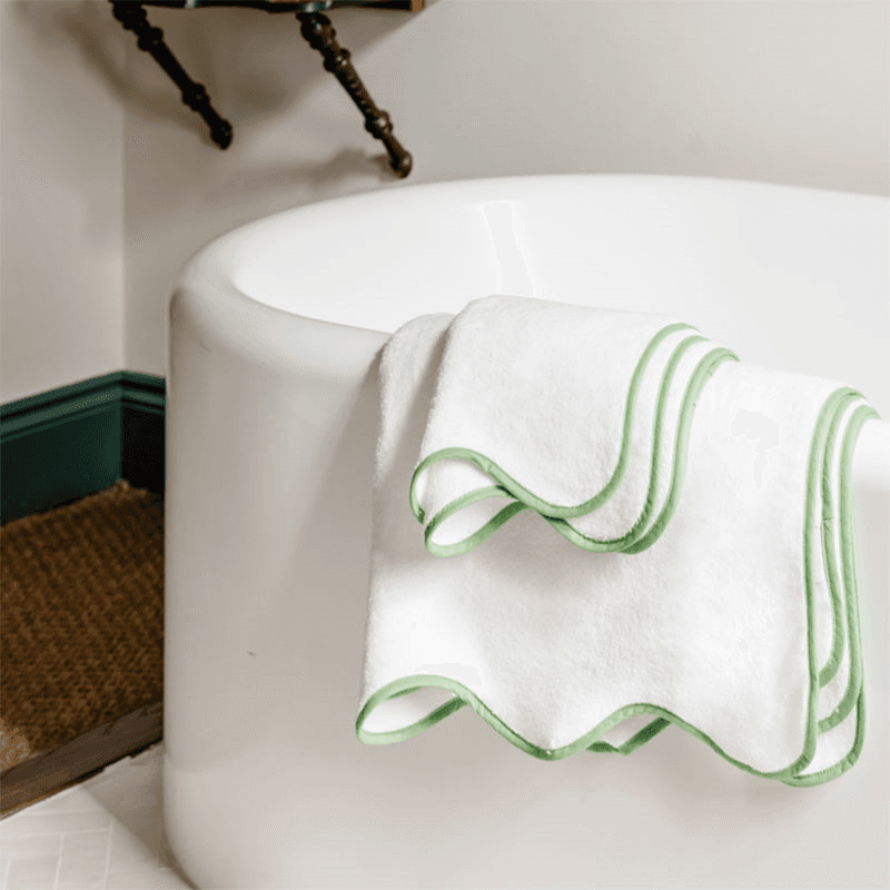 Amelia Scalloped Hand Towel, Asparagus