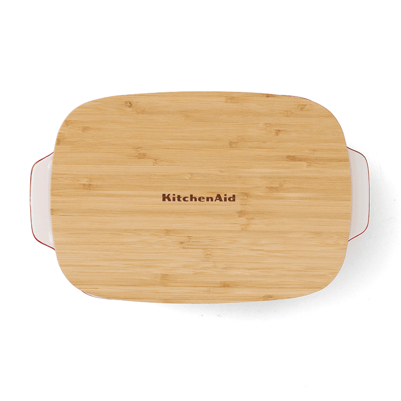 Stoneware Dish with Bamboo Lid, 32cm, Empire Red