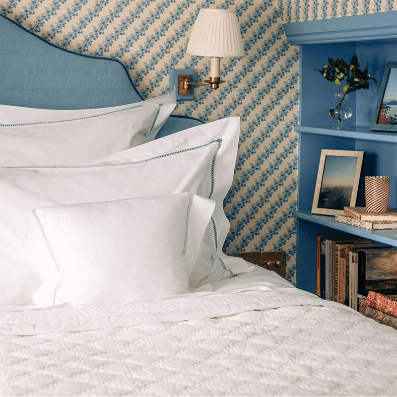 Georgiana Ladderstitch Duvet Cover, King, Dusky Blue