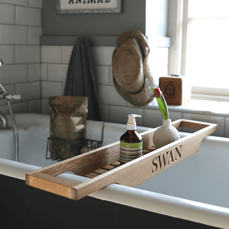 Personalised Slatted Bath Bridge, Oak