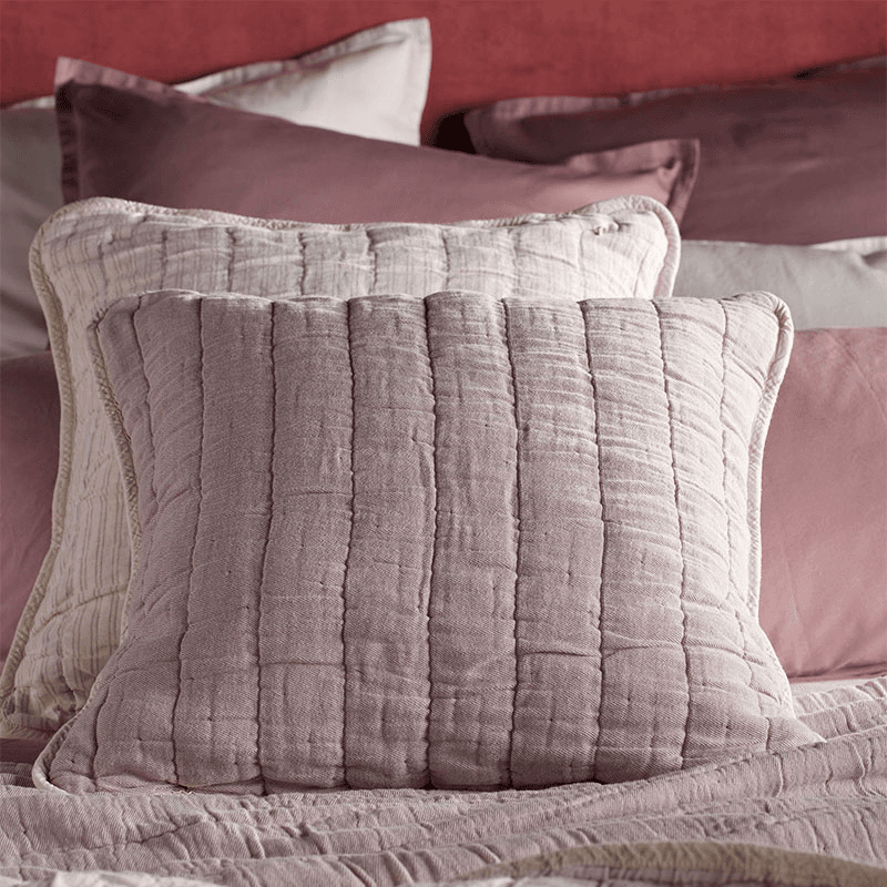 Vivienne Cotton Quilted Cushion Cover, 50 x 50cm, Vintage Rose