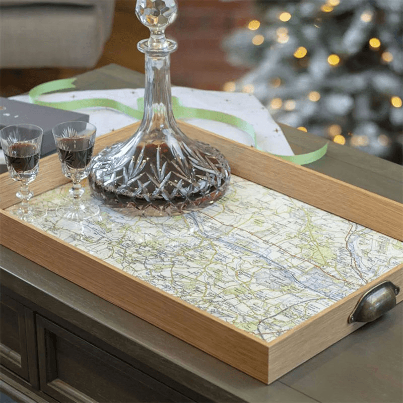 Personalised Drinks Tray with Map Voucher, 46 x 32cm, Oak, Oak