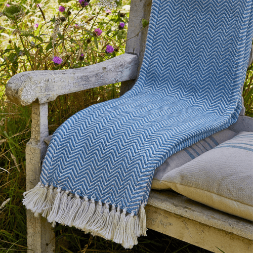 Image showing the Herringbone Blanket, 250cm x 130cm, Cobalt product.