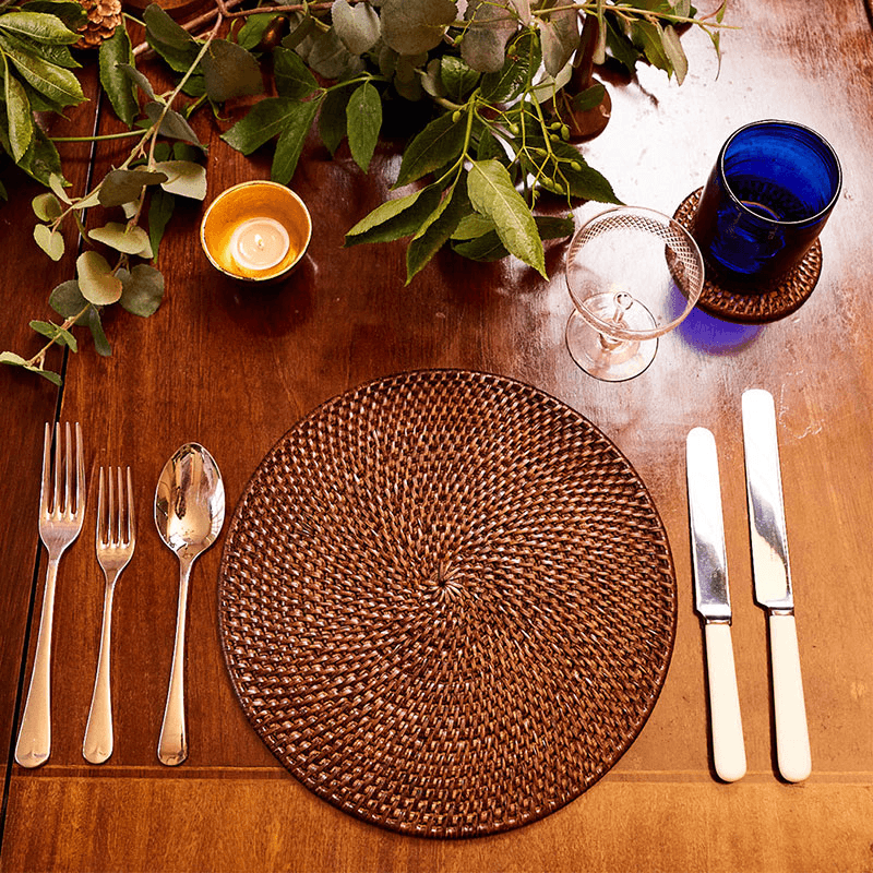 Latha Set of 4 Placemats, D27cm, Brown