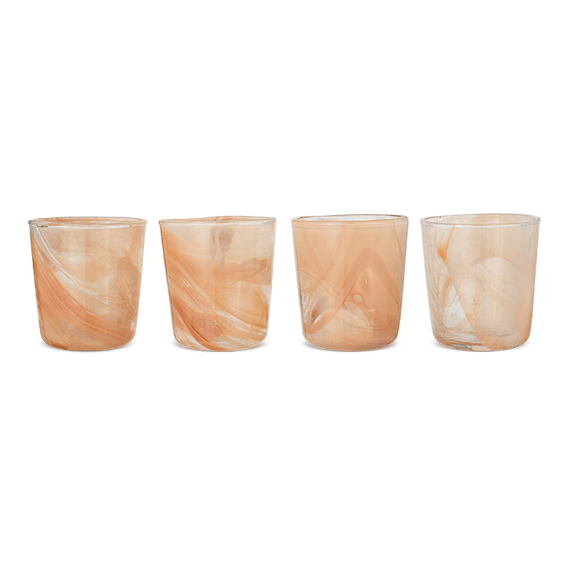 Shirali Set of 4 Marble Swirl Tumblers, 250ml, Apricot