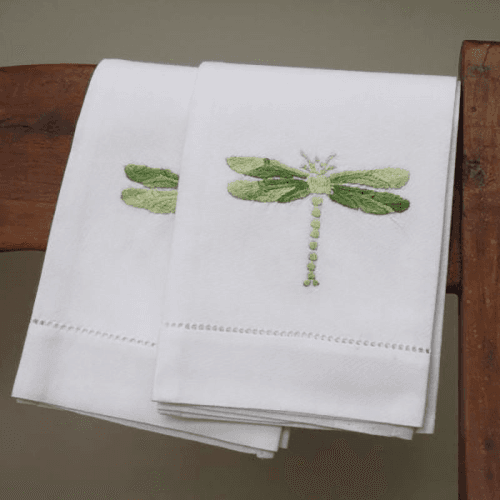 Image showing the Dragonfly Hand Towel, 38 x 58cm, White/Green product.