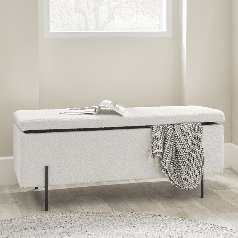 Catania Boucle Storage Bench, White