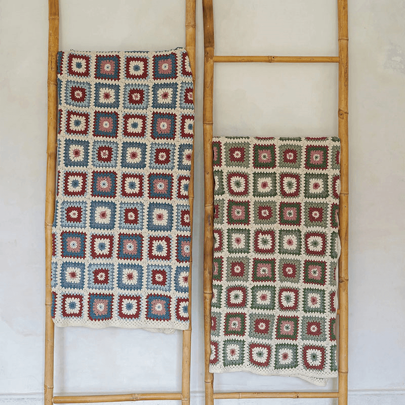 Crochet Throw, 240 x 150cm, Blue & Pink