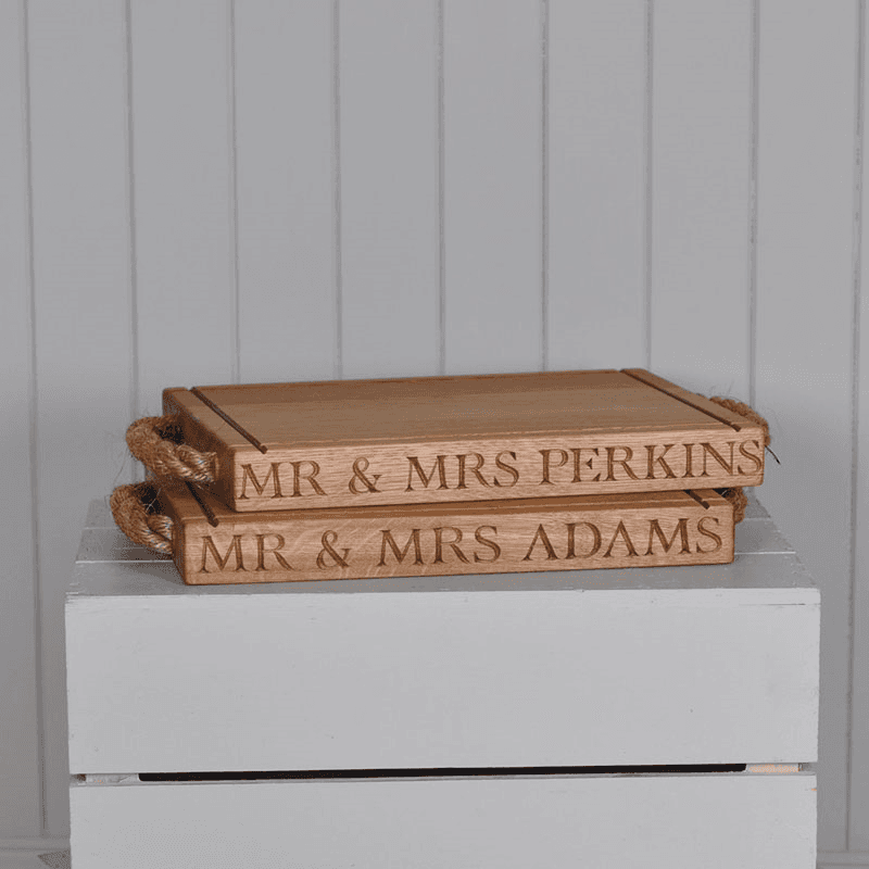 Personalised thin rectangular board with rope handles, 40 x 30 x 3.5cm, Oak