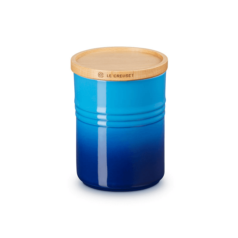 Stoneware Medium Storage Jar with Wooden Lid, Azure