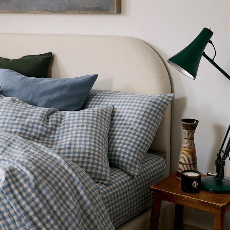 Gingham Linen Blend Pillowcase Pair, Standard, Warm Blue