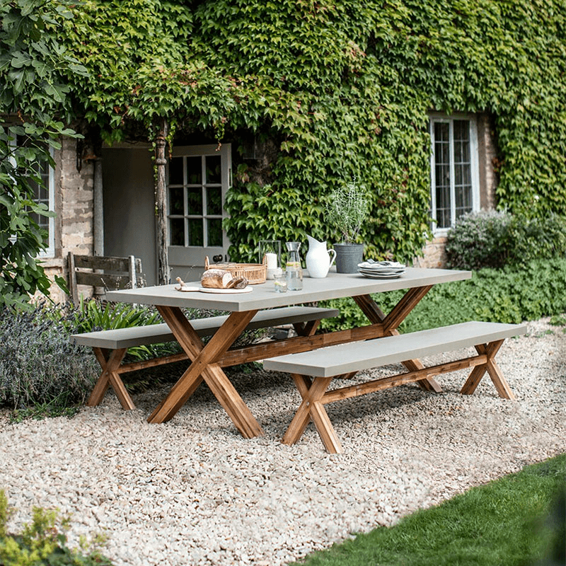 Burford Table & Bench Set, Grey & Natural
