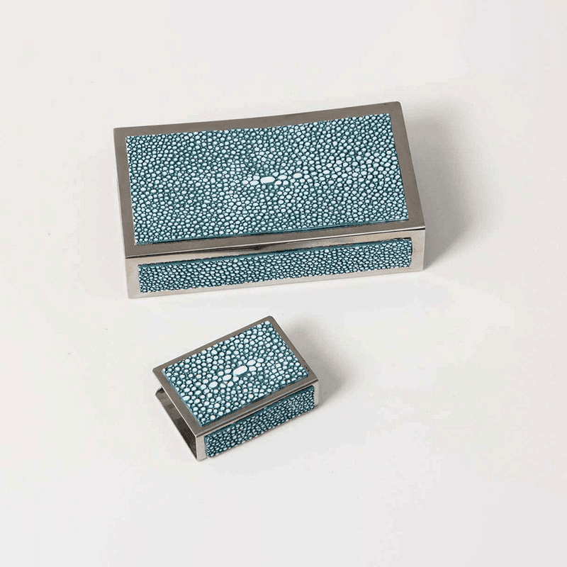 Large Match Box Holder, 13 x 7cm, Teal Shagreen