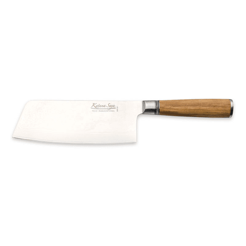 Image showing the Katana Saya Olive Wood Chinese Chopper, 18cm Damascus Blade product.