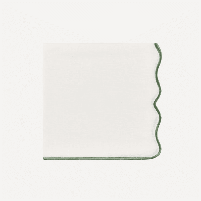 Scalloped Linen Dinner Napkin, 50cm, Artichoke