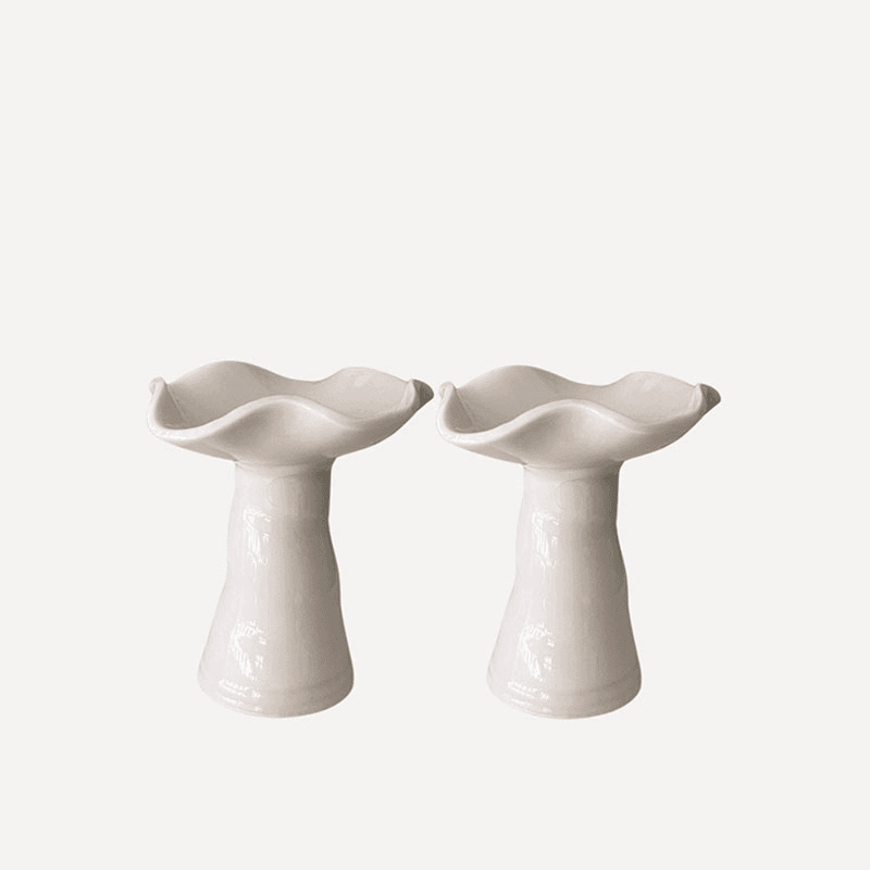 Joanna Ling Pair of Porcelain Wave Top Candleholders, H9cm, White
