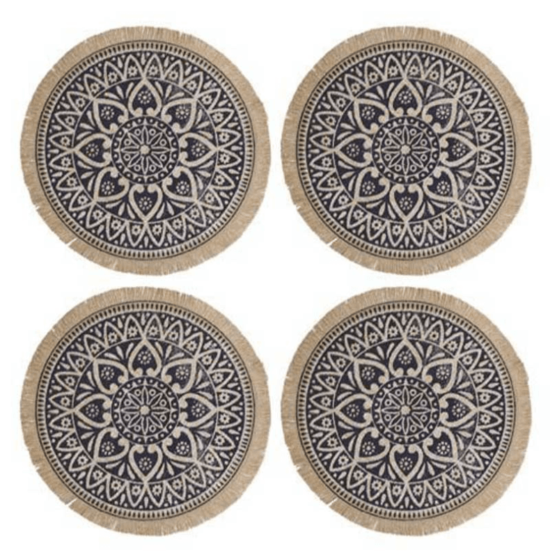 Mandala Woven Set of 4 Placemats, D42cm, Blue