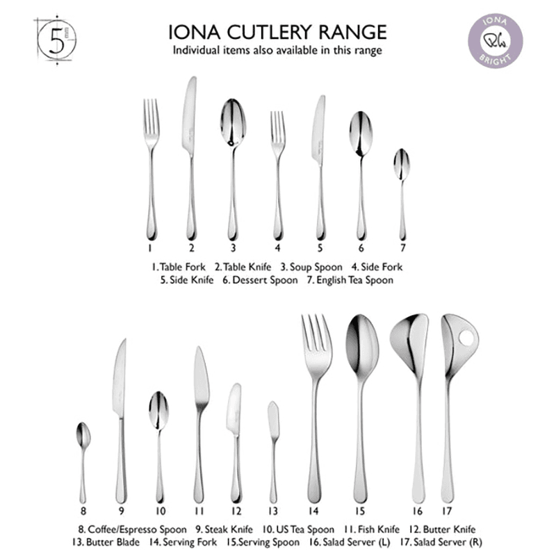 Iona Bright 42 piece cutlery set, Stainless Steel