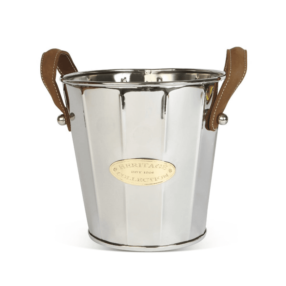 Heritage Wine cooler with leather handle, 22 x 23cm, Stainless Steel, Brass And Leather