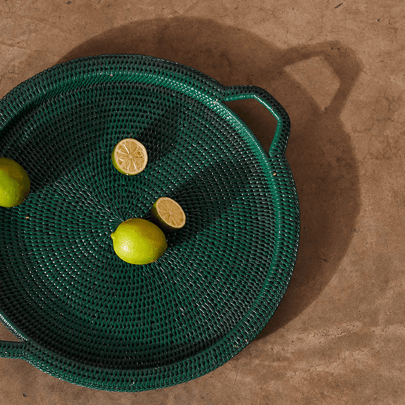 Inle Rattan Tray, D40cm, Dark Green