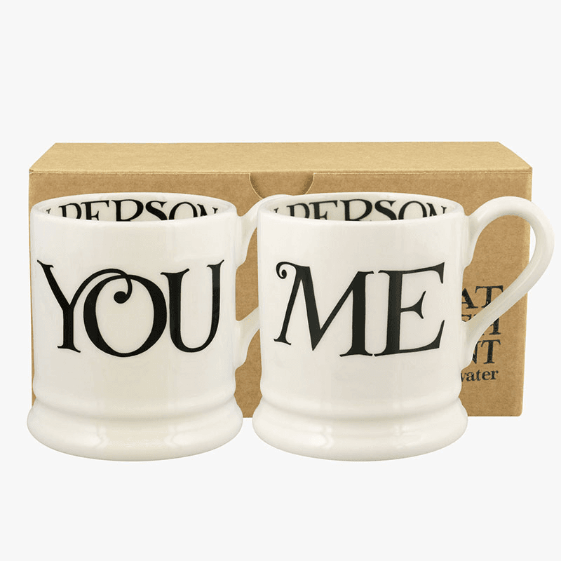 Black Toast Set of 2 You & Me Mugs, 300ml, Cream