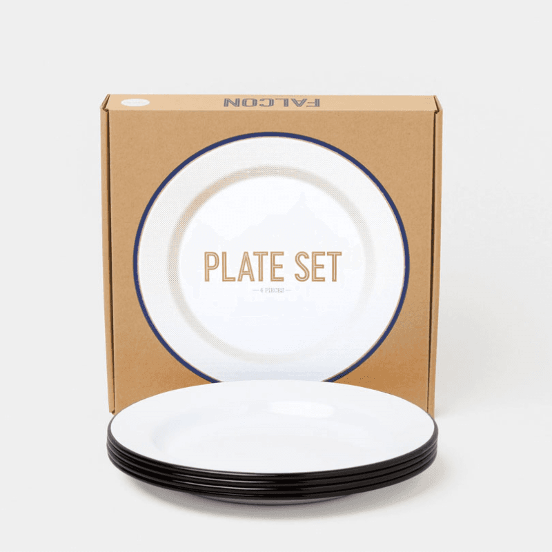 Enamelware Plate Set of 4, D24cm, Coal Black Rim