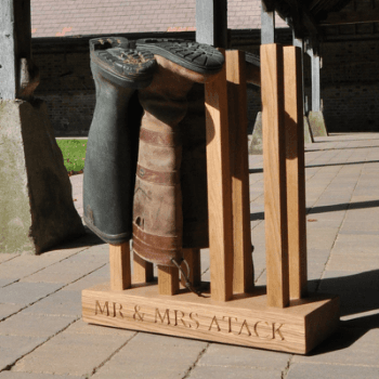 Image showing the Engraved Welly Rack, Oak, 4 Pairs, All Tall product.