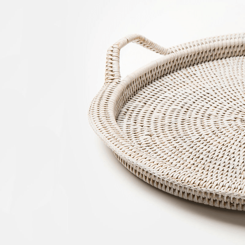 Inle Rattan Tray, D40cm, White