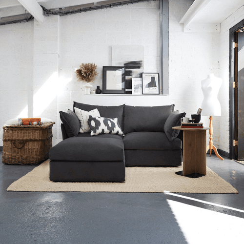 Image showing the Model 06 Velvet 2 Seater Sofa With Chaise, Charcoal product.