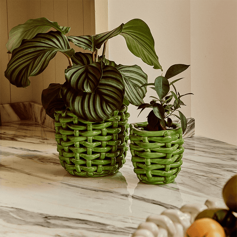 Juicy Basketweave Planter, D18cm, Apple Green