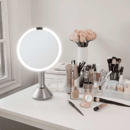 Image showing the Sensor Mirror with Touch-Control Brightness, D20cm, Brushed Stainless Steel product.