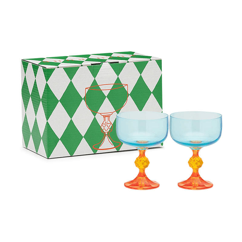 Paradise Set of 2 Cocktail Glasses, Blue & Orange